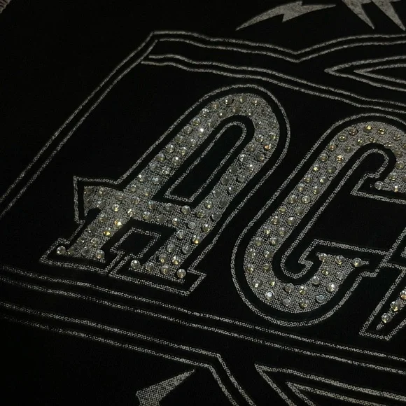 AC/DC Rhinestone black and white crop top - Picture 2 of 6